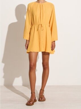 Faithfull the Brand Linen Gauze Mini Dress Yellow Open Back Resort Size 8 NWT